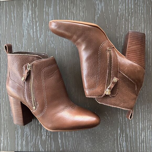 ANTONIO MELANI HARLEN Brown Leather Ankle Boots Block Heel Versatile Size 6 EUC - Picture 3 of 12